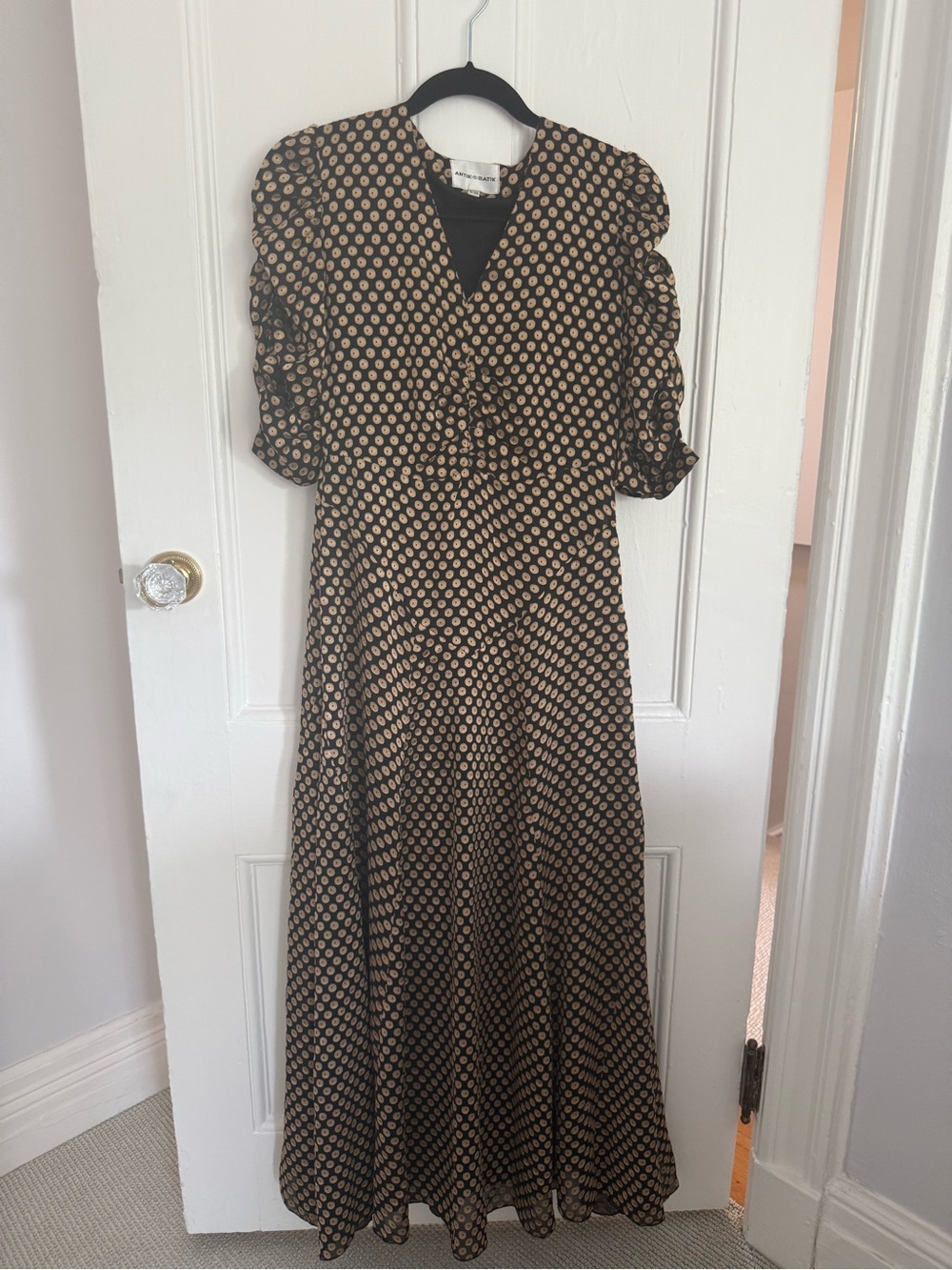 Antik Batik Black and Tan Polka Dot Maxi Dress